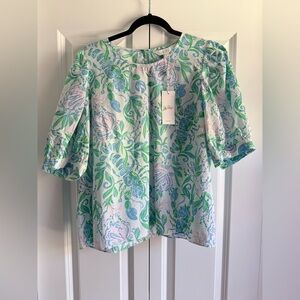 Lilly Pulitzer Masieleigh Women's Size XL Resort White Short Sleeve Shirt NWT